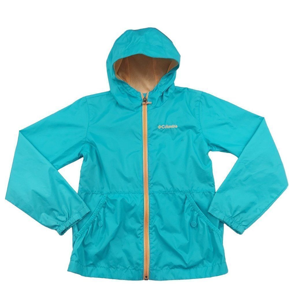 Columbia Hooded Windbreaker Girls Medium 10/12 Green Full Zip Outdoor